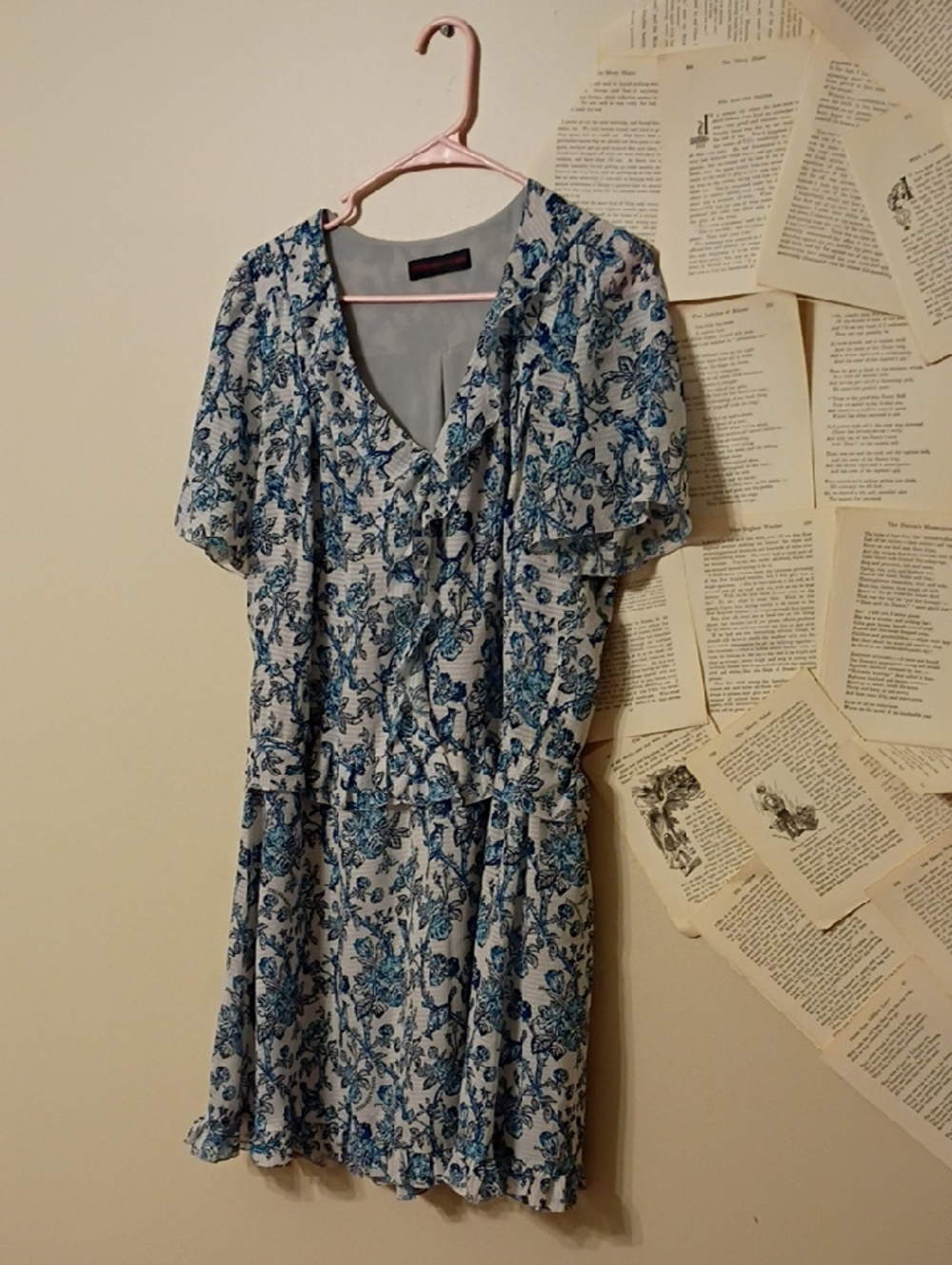 Trussardi Blue and White Floral V-Neck Dress